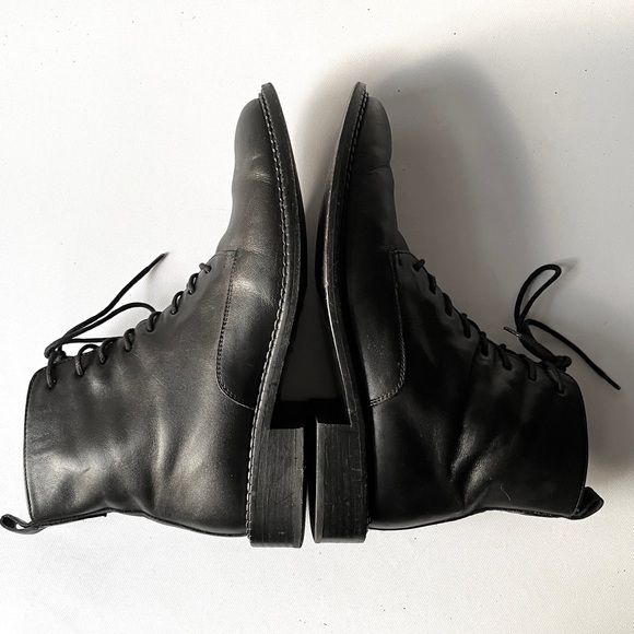 VINCE Cabria Genuine Leather Moto Combat Zip/Lace Up Boots Black - Picture 9 of 16